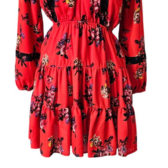 Gianni Bini Red Floral Dress with Neck Tie Size Small - Picture 2 of 10